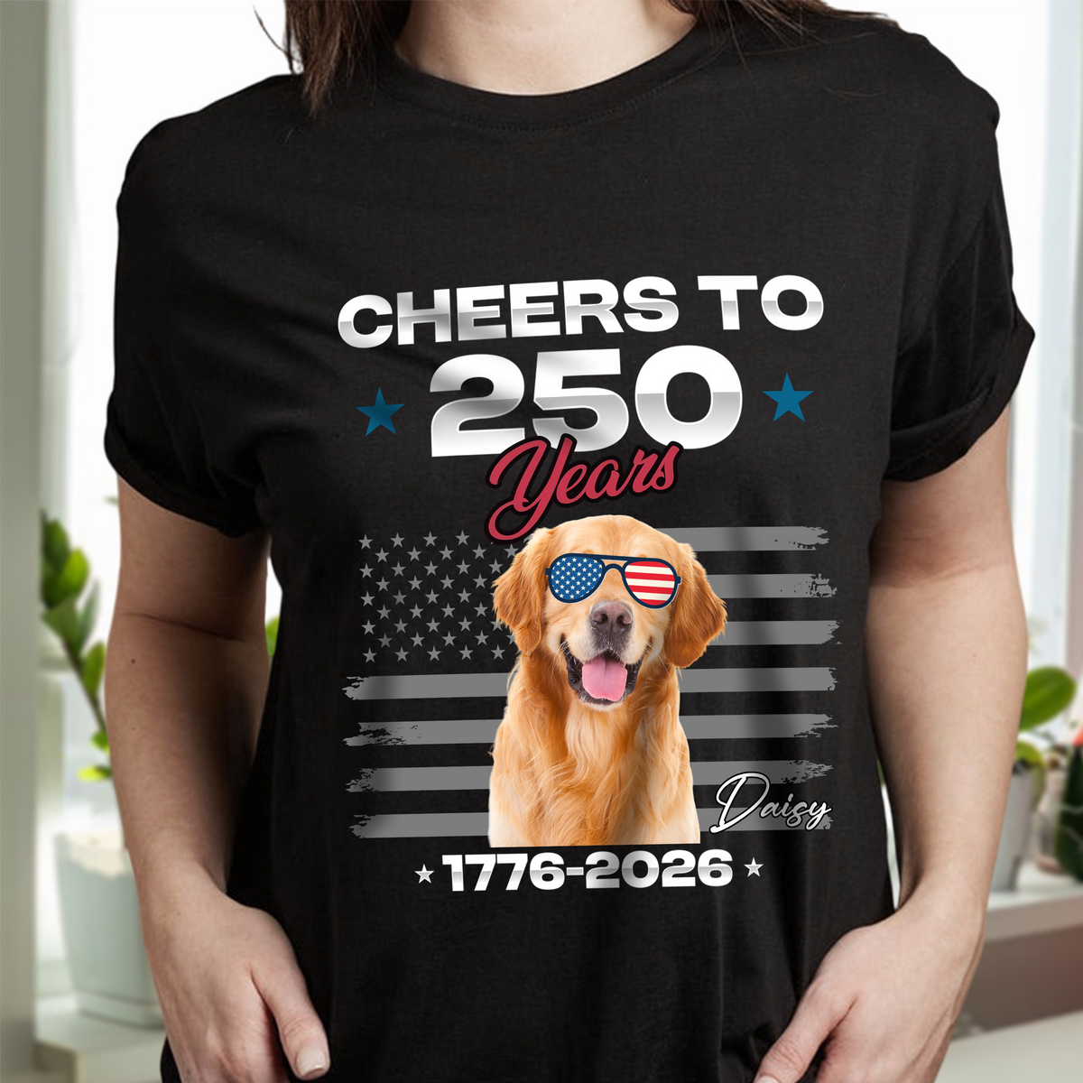 Custom Dog Photo With Big Foot Cheer To 250 Years Of Freedom Patriot Dark Shirt LM32 895273