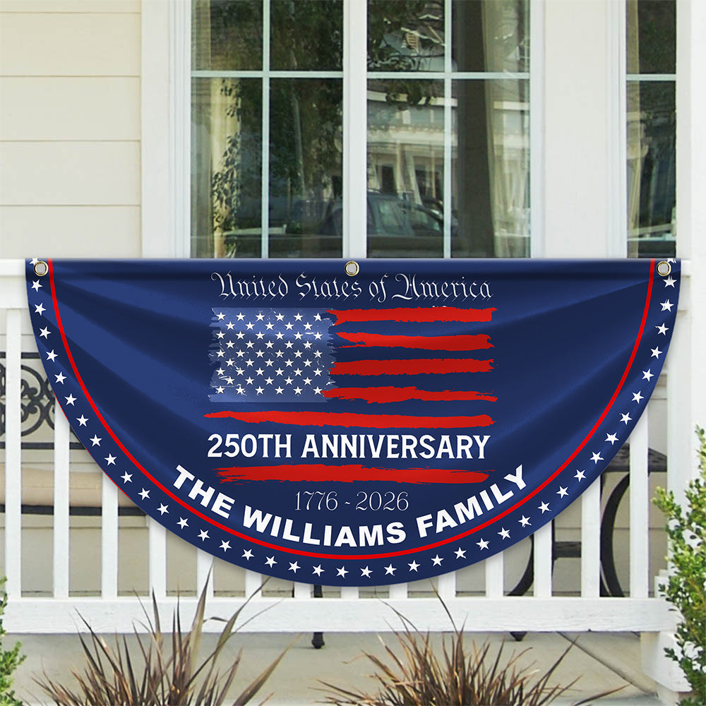 Custom Family Name USA 250th Anniversary Non-Pleated Fan Flag HA75 920290