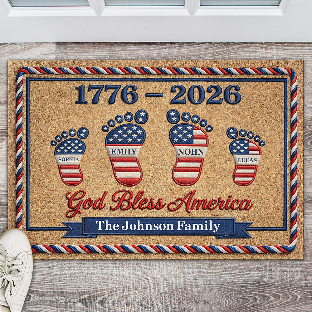 Personalized God Bless America Doormat Patriotic American Flag Family TH10 169285