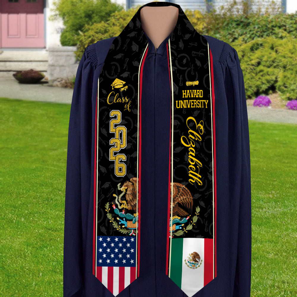 Custom Class of 2026 Mexican American Flag Graduation Stole TH10 898307