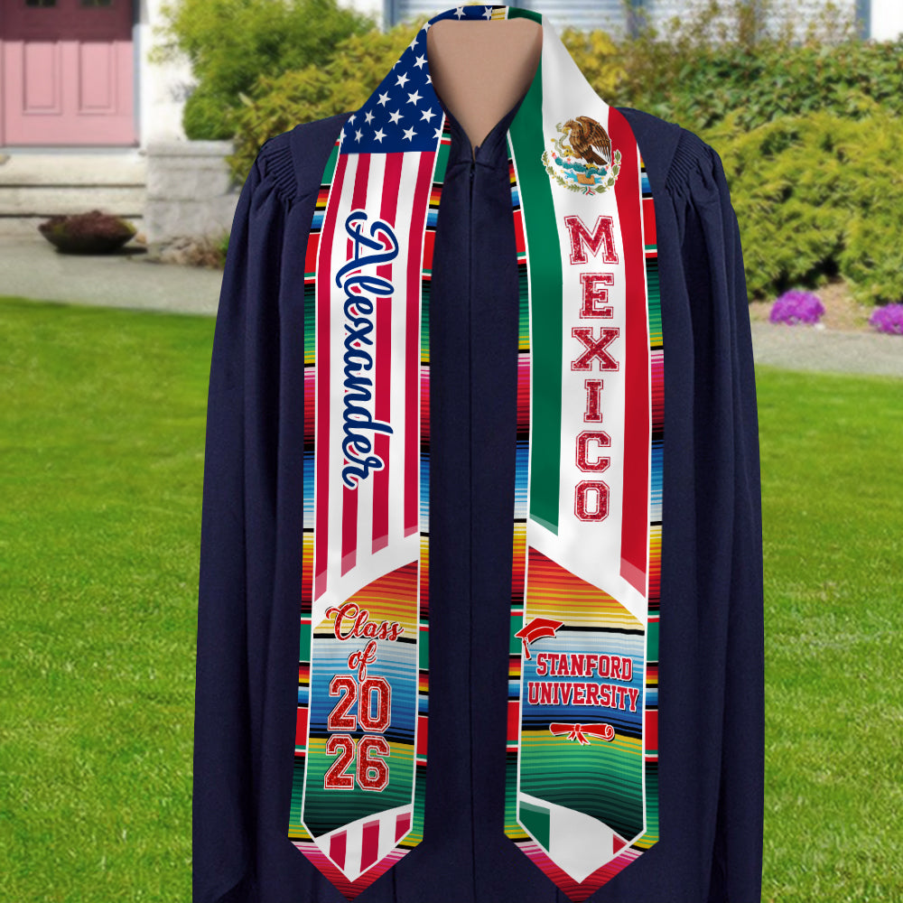 Custom Name America And Mexico Flag Graduation Stoles TH10 898535