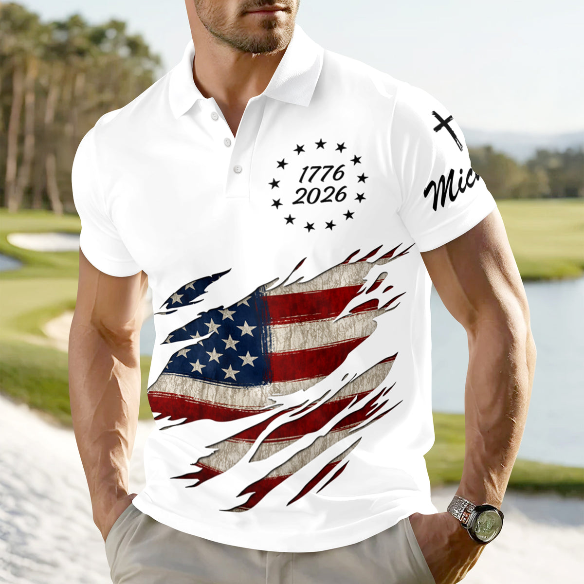 Custom Name American Flag 1776 - 2026 Personalized Polo Shirt HA75 920788