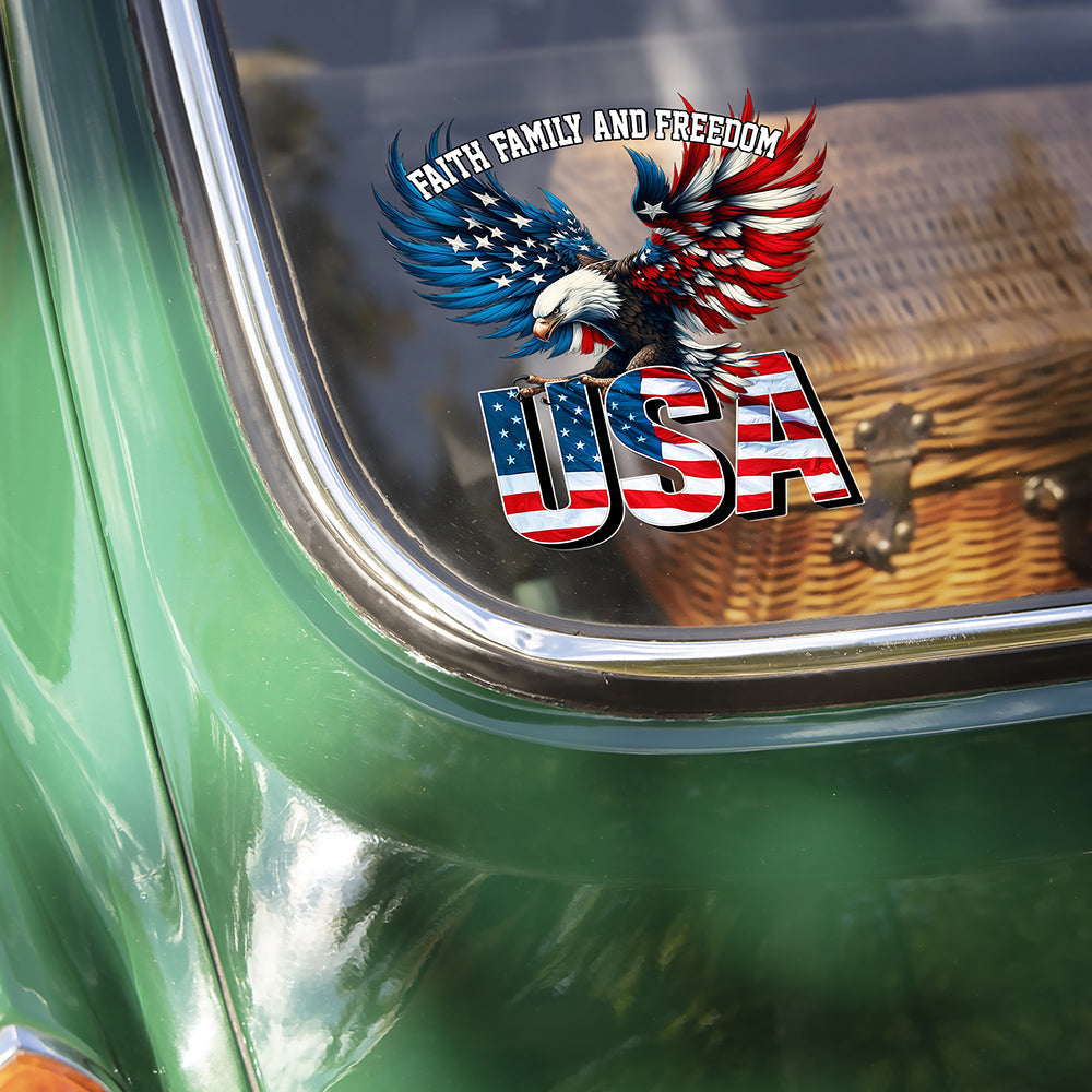 Faith, Family & Freedom 250th Anniversary of America Eagle USA Flag Car Window Decal Sticker CH07 899802