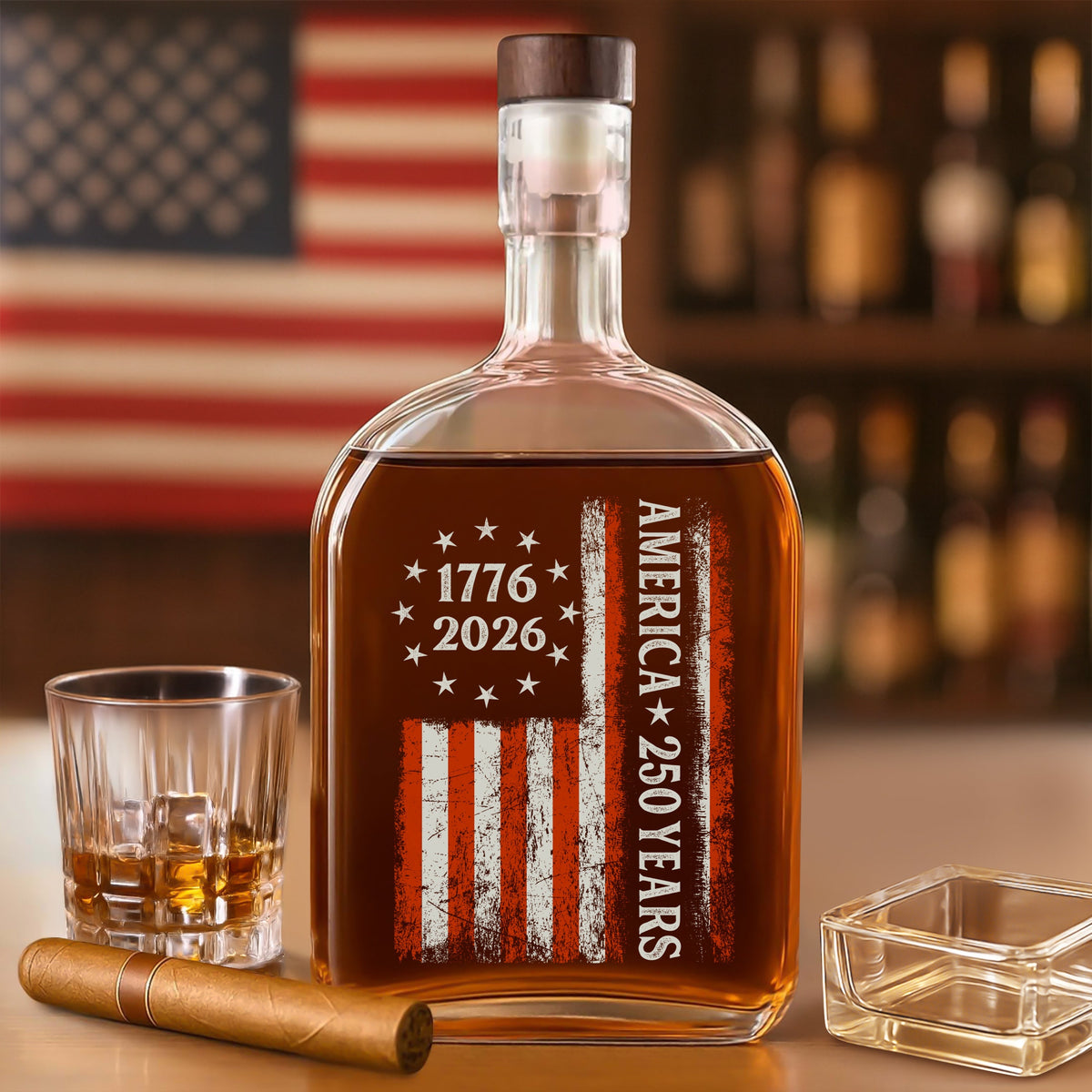 250 Years America Flag 250th Birthday 1776-2026 Whiskey Bottle HO82 894780