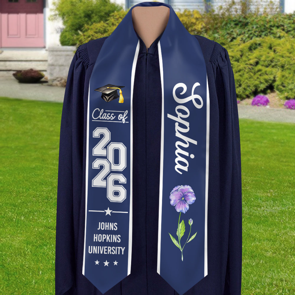 Personalised Birth Flower Graduation Class Of 2026 Stoles Gift for Graduates LM32 899327