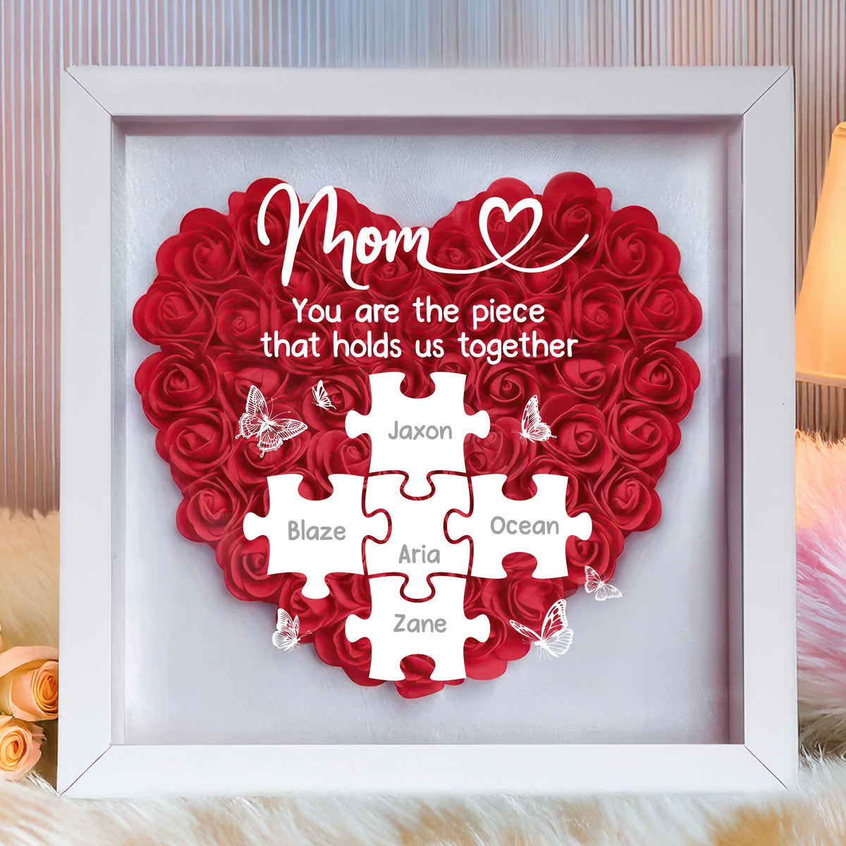 Custom Photo Puzzle With Kids Names Heart Flower Shadow Box HO82 893612