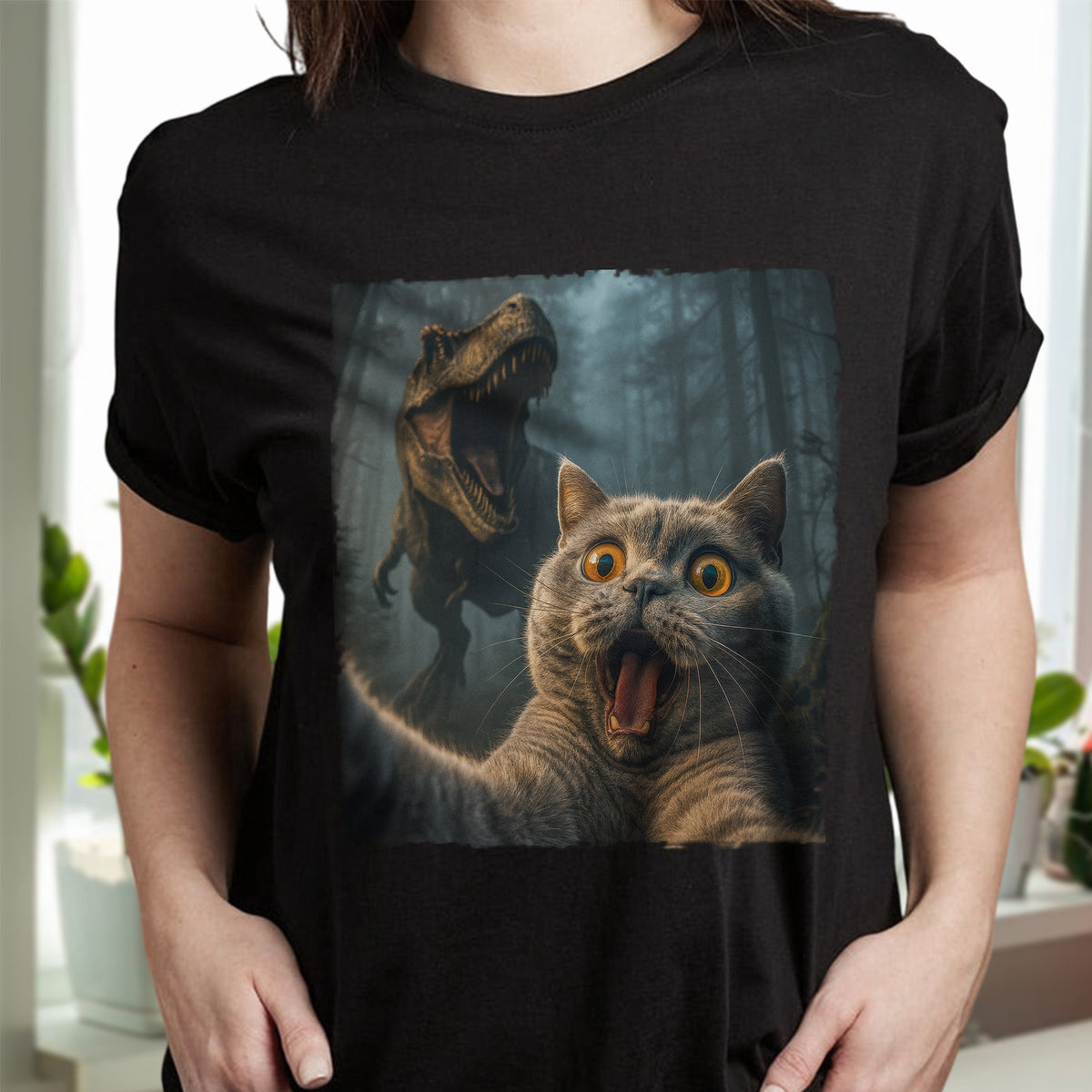 Custom Cat Photo Living That Dino Danger Life Classical Style Dark Shirt For Cat Lovers HO82 894844