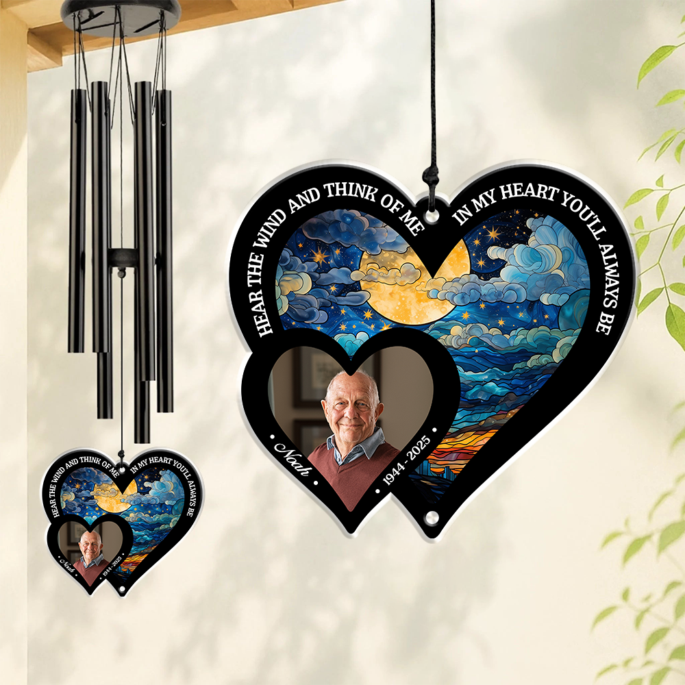 Custom Photo Hear The Wind And Think Of Me Personalized Wind Chime, Memorial Gift CH07 896050