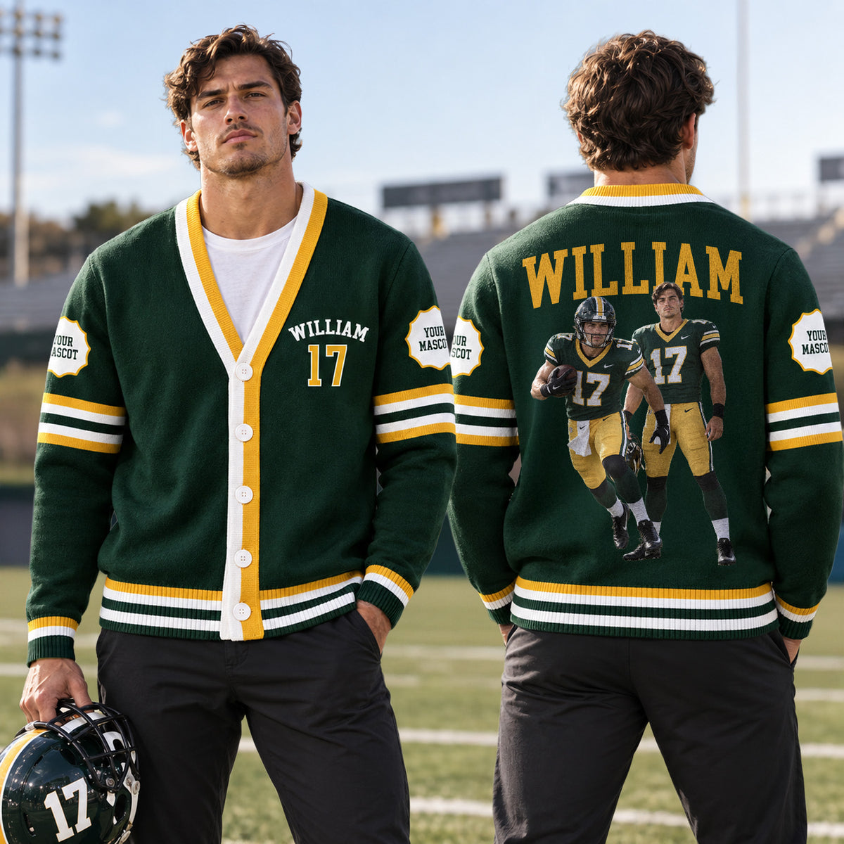 Custom Football Photo Varsity V-neck Cardigan Football Player Gift HO82 903630