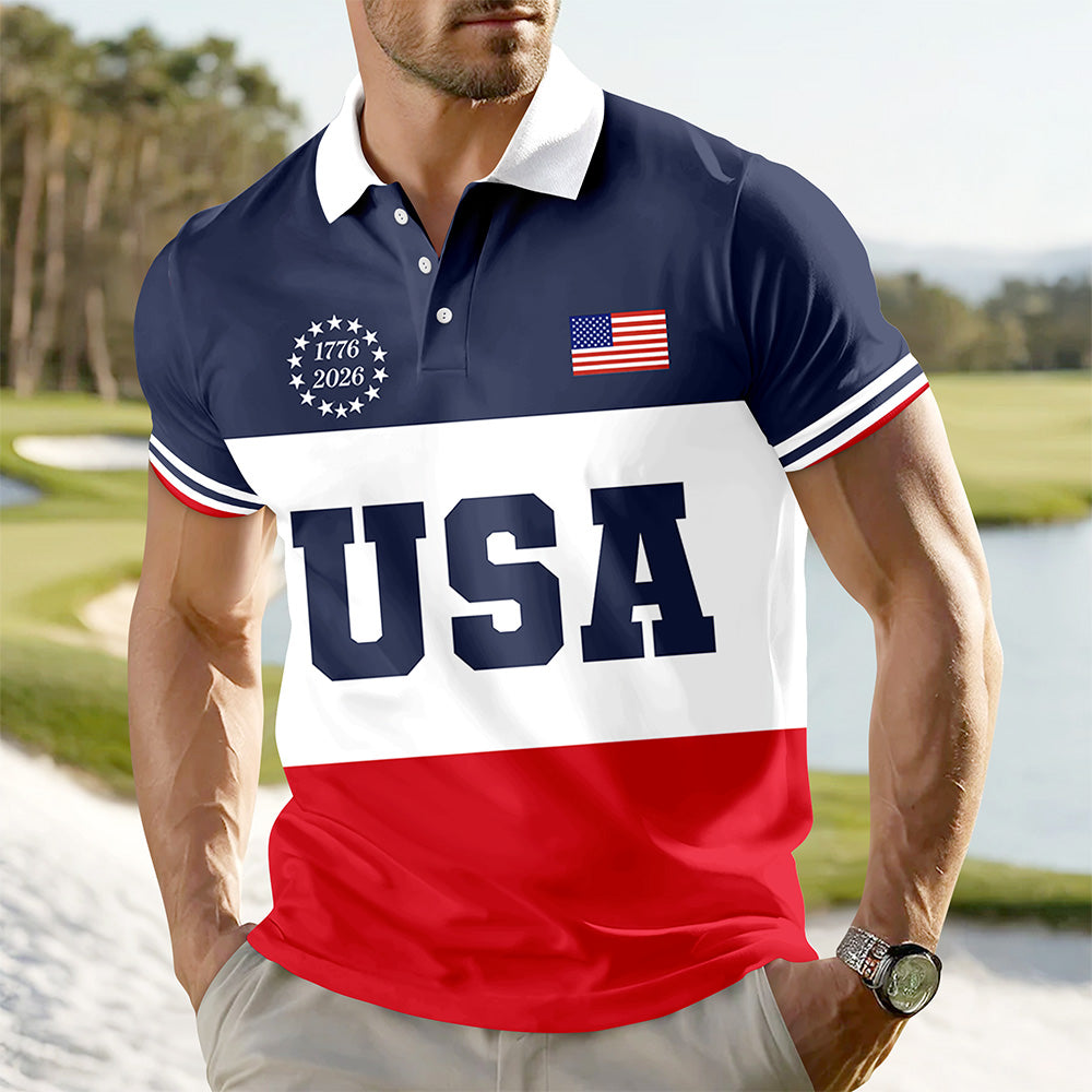 USA Flag 250th Anniversary 1776–2026 Polo Shirt – Patriotic American Shirt for Men LM32 899605