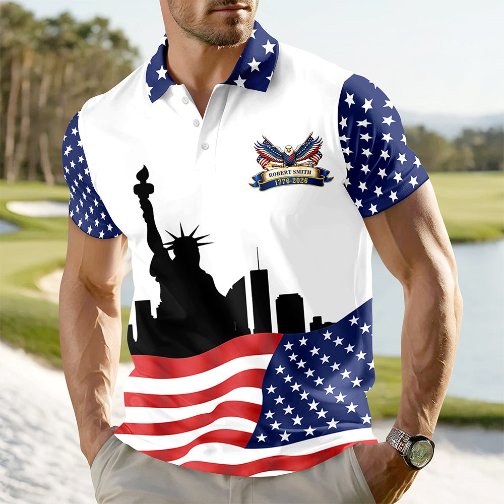 Custom Name USA 250th Anniversary American Flag Polo Shirt - Patriotic 1776–2026 Polo Gift for 4th of July LM32 899705