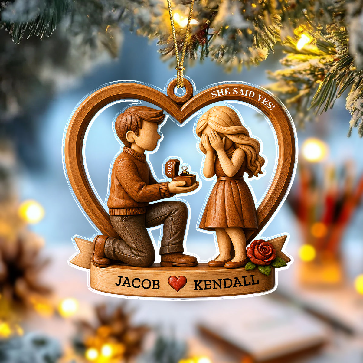 Custom Name Couple Marriage She Said Yes Acrylic Ornament, Personalized Wedding Keepsake, Engagement Gift LM32 669797