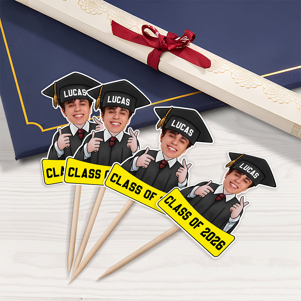 Custom Funny Face Class of 2026 Cupcake Toppers, Personalized Photo Graduation Party Favors LM32 899423
