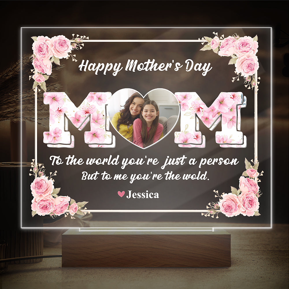 Mom, To Me You're The Wold Custom Photo Acrylic Plaque LED Night Light Mothers Day Gift For Mom CH07 895276