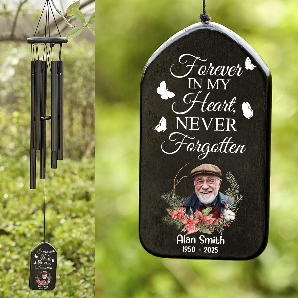 Custom Photo Forever In My Heart, Never Forgotten Memorial Wind Chimes CH07 895370