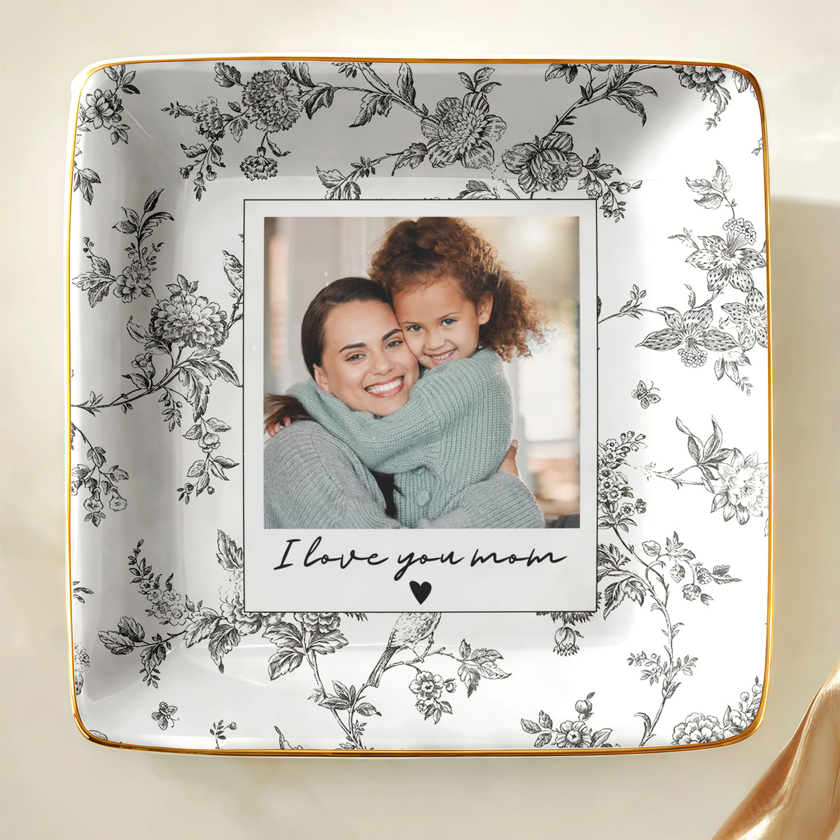 Custom Photo I Love You Mom Toile De Jouy Ring Dish, Personalized Mother’s Day Gift LM32 899809