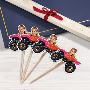 Custom Kid Face Riding Monster Truck Decoration Cupcake Toppers HA75 892008