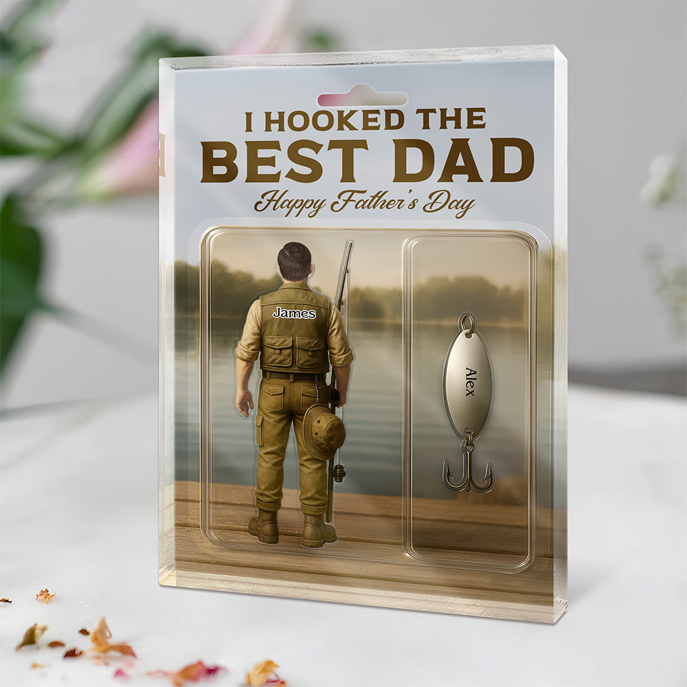 Personalized Hooked the Best Dad Ever Family Fishing Fun Acrylic Block Plaque LM32 893455