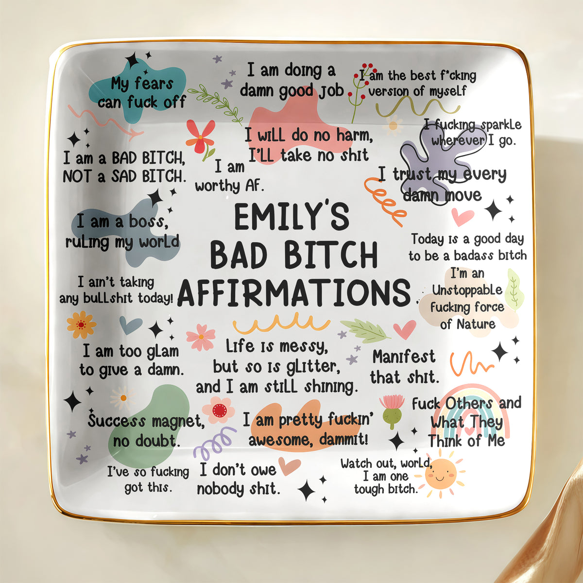 Personalized Bad B*tch Affirmation Funny Ring Dish Gift for Friends, Besties & Coworkers LM32 899811