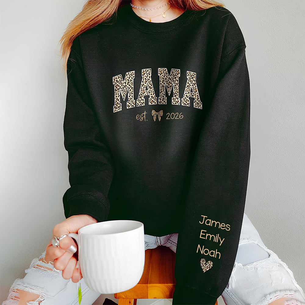 Custom Kid Name Leopard Mama Sleeve Printed Sweatshirt - Gift For Mom, Mother's Day HO82 902192