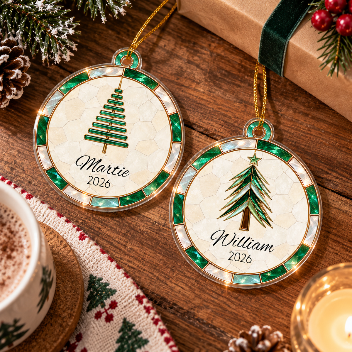 Personalized Name Christmas Tree Stained Glass Design Acrylic Ornament, Home Decor LM32 669979