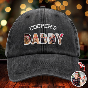 Upload Photo Dog, Cat & Dad - Dog, Cat's Dad Washed Denim Baseball Cap HA75 892948