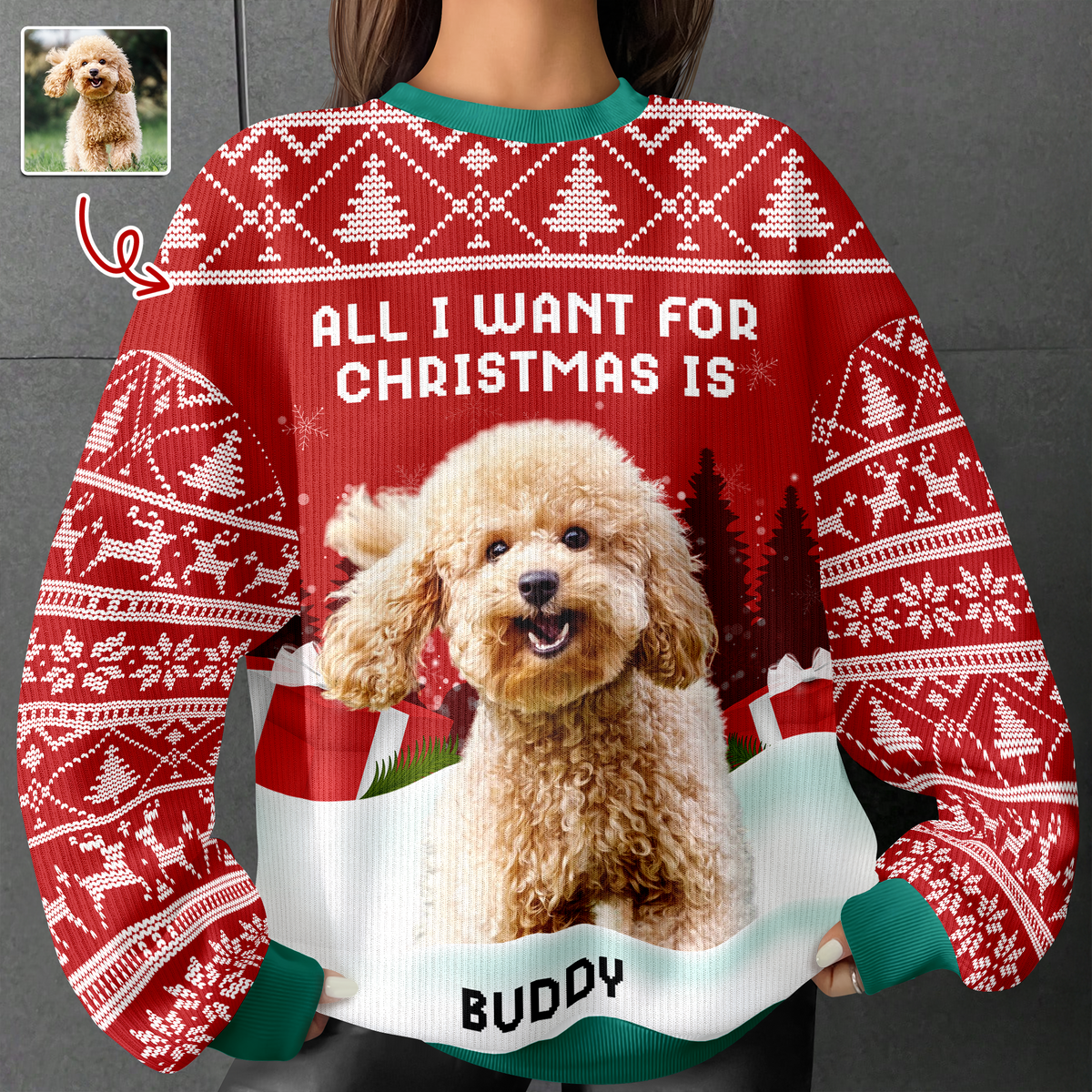 We Woof You A Merry Christmas Custom Dog Photo Ugly Sweater CH07 896502