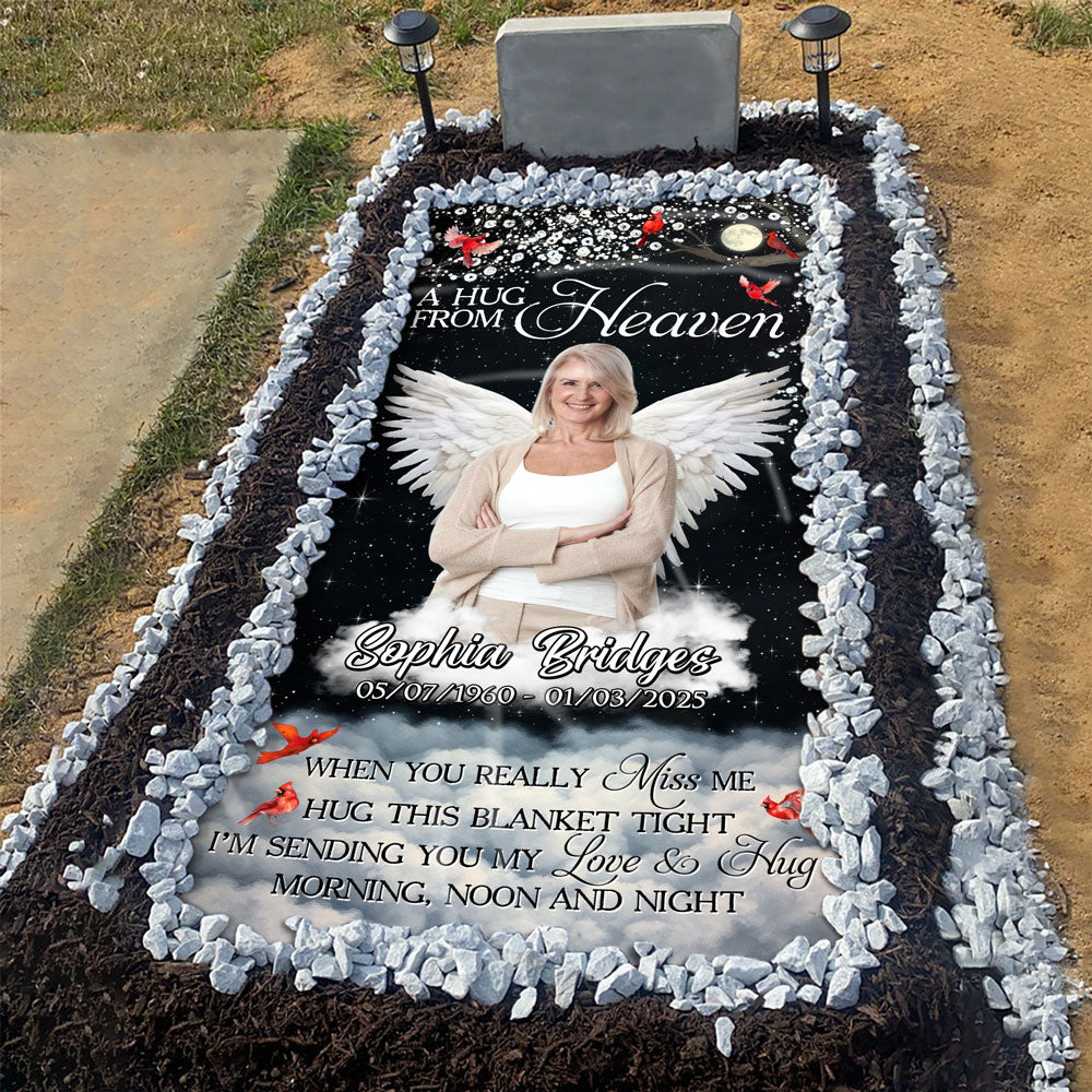 Custom Photo Give A Hug From Heaven Memorial Grave Blanket LM32 893167
