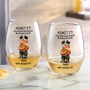 Admit It Life Boring Without Me - Custom Funny Dog Cat Face Personalized Wine Glass CH07 895358