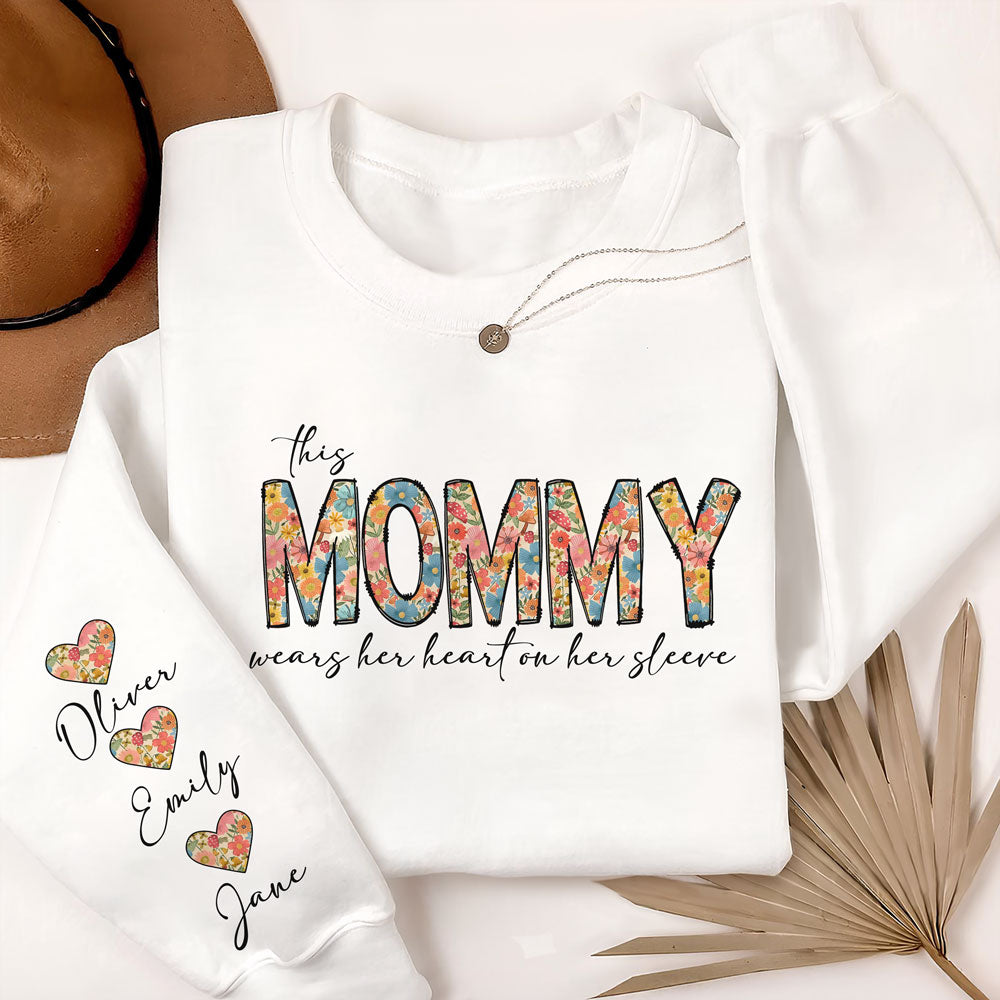 This Grandma Wears Her Heart On Her Sleeve Sweatshirt Personalized Gift For Mother's Day HO82 893630