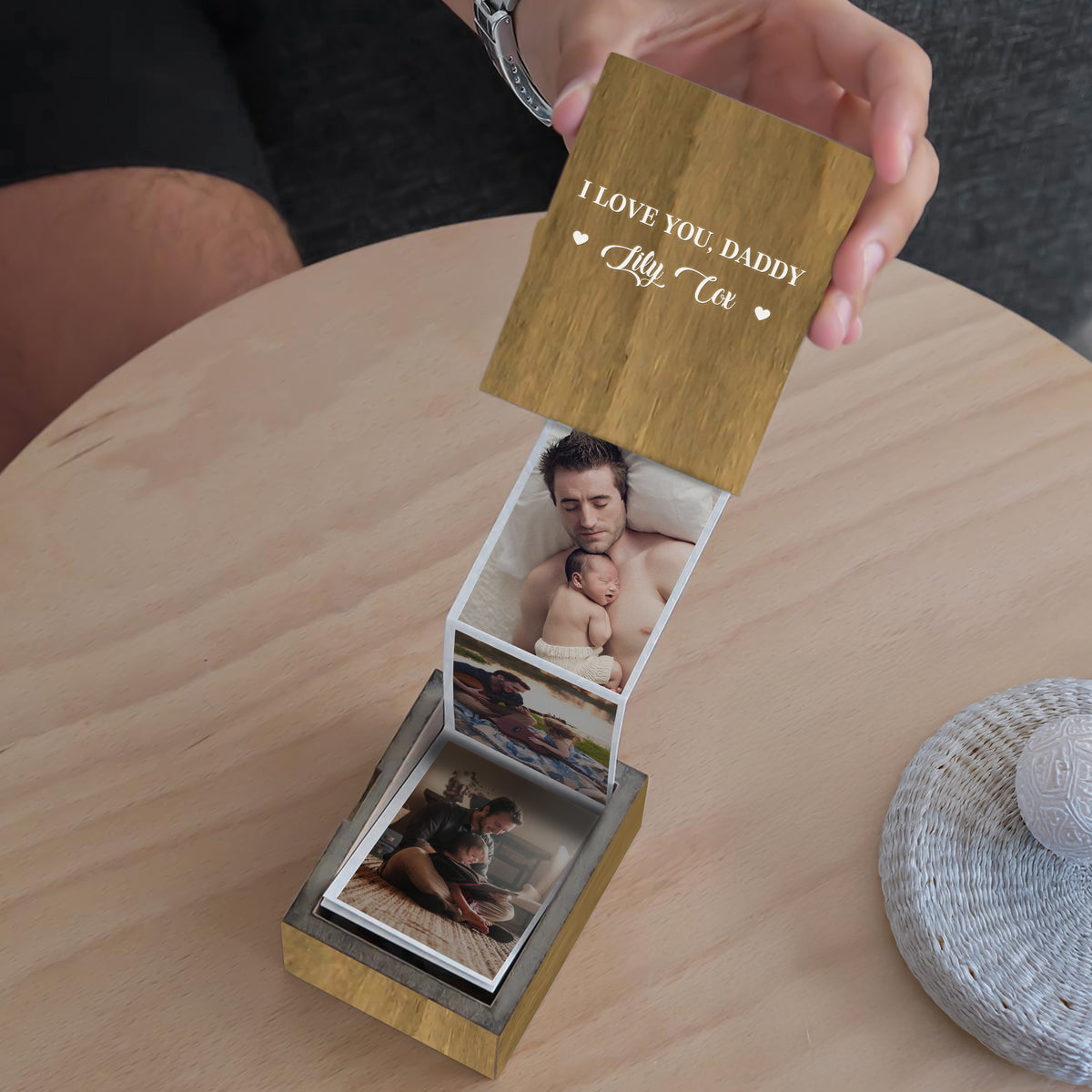 Custom Pull Out Photo I Love Daddy Memory Wooden Photo Box For Father's Day LM32 893429