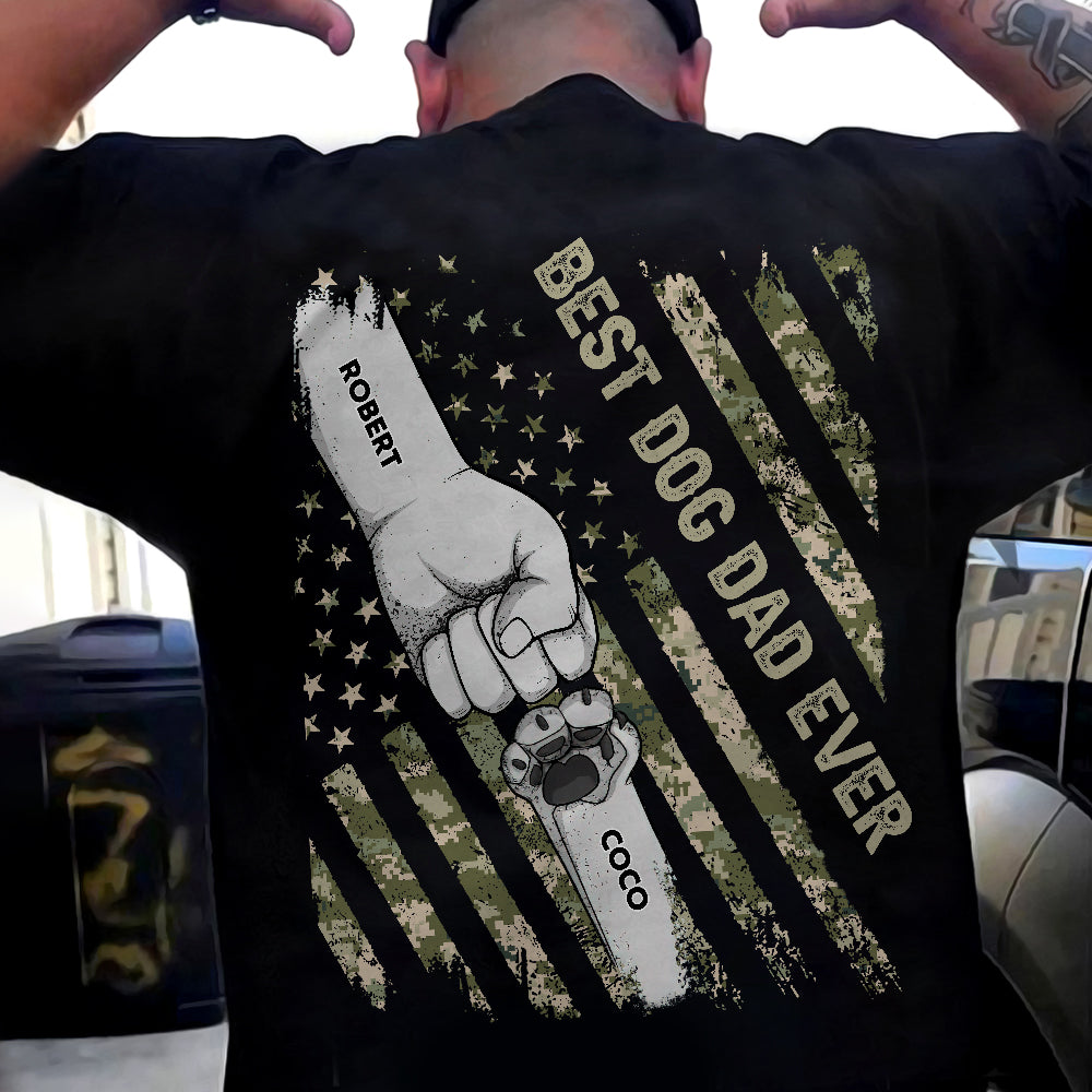 Fist Bumps Dad & Pet US Flag Back Shirt Personalized Father's Day Gift CH07 895904