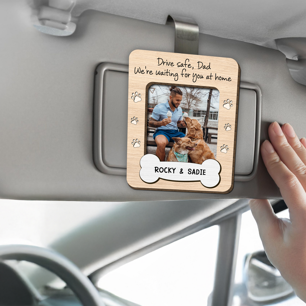 Custom Dog Dad Photo Drive Safe Daddy 2 Layered Car Visor Clip CH07 895940