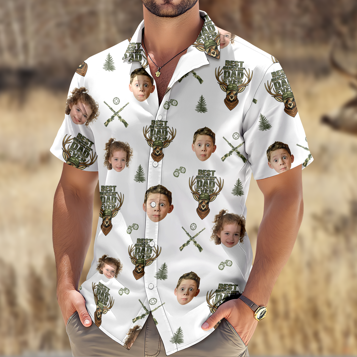 Best Buckin' Dad Ever - Personalized Photo Hawaii Shirt CH07 895746
