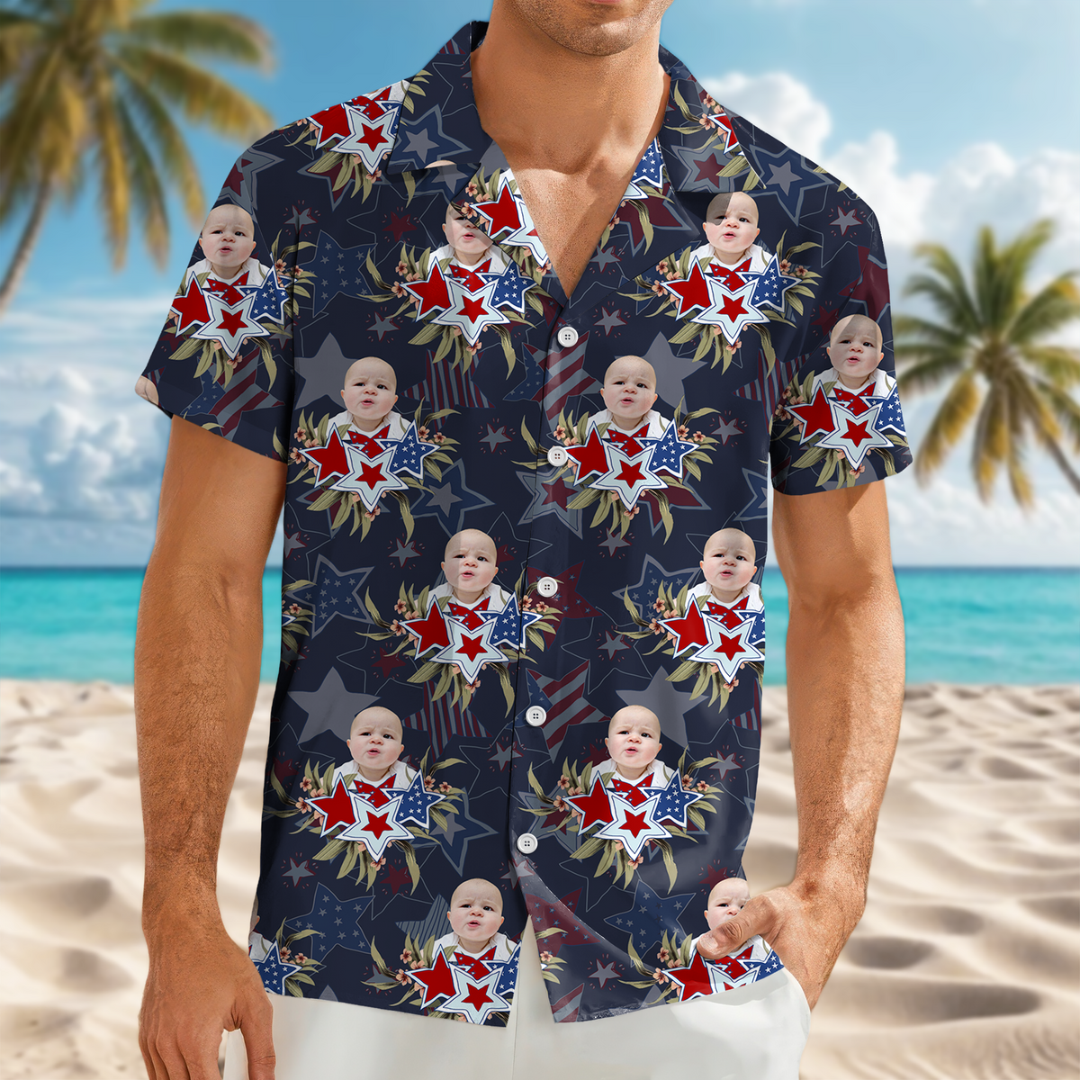 Custom Photo Patriotic Stars Independence Day Hawaii Shirt LM32 893437