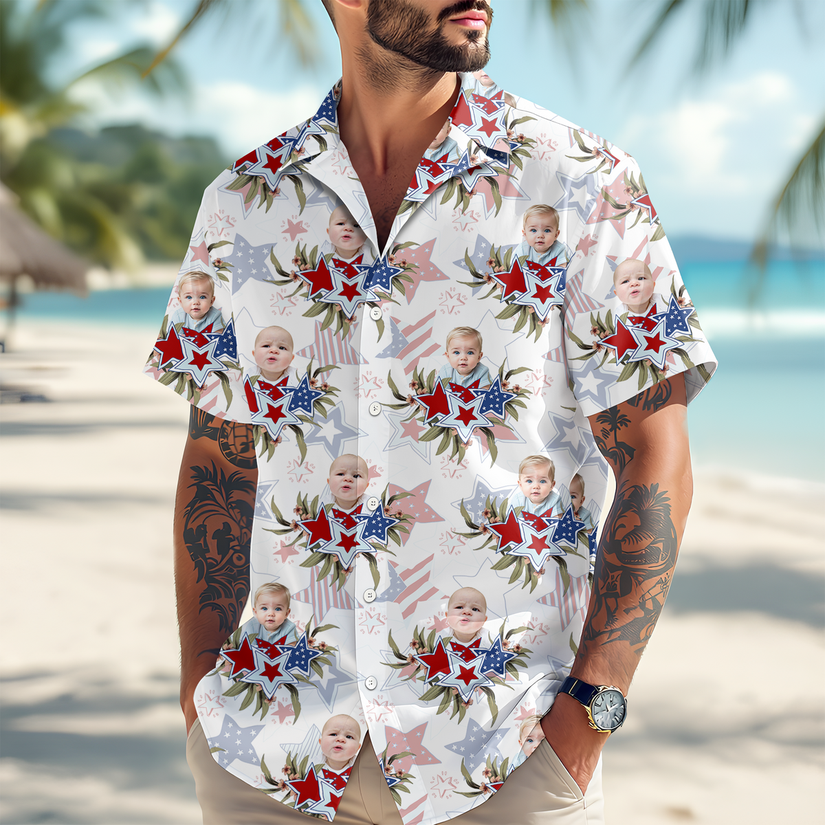 Custom Photo Patriotic Stars Independence Day Hawaii Shirt LM32 893437