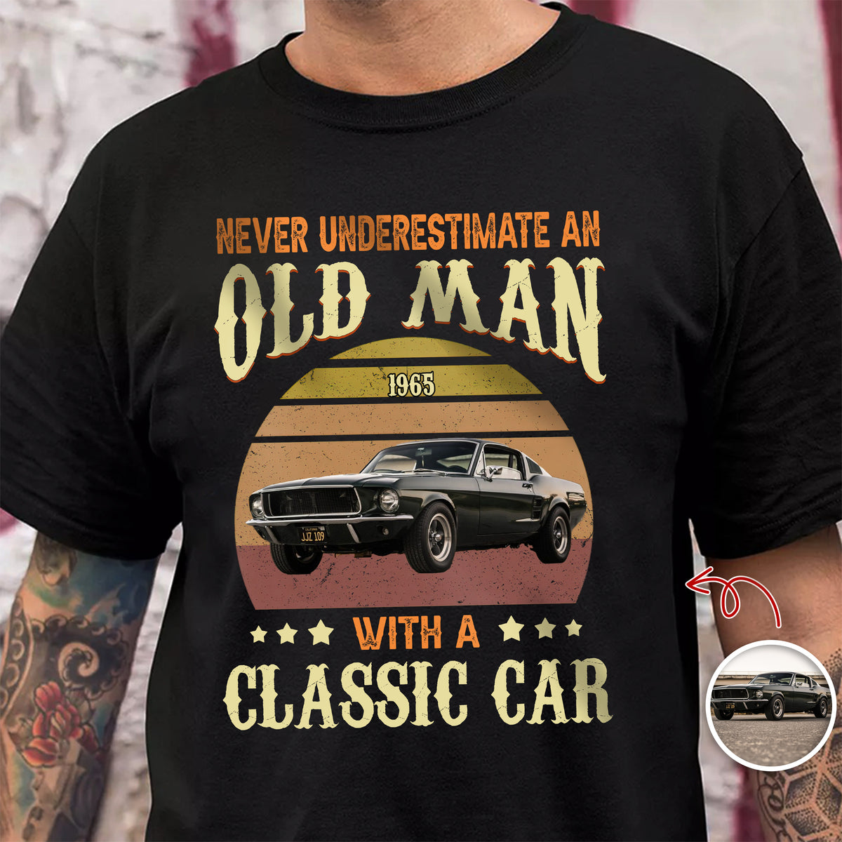 Custom Car Photo Never Underestimate An Old Man With A Classic Car Dark Shirt CH07 896310