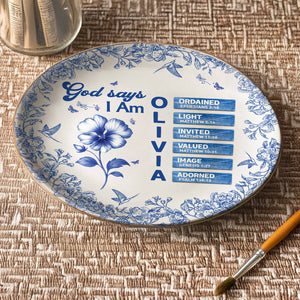 Custom Name Letter And Flower Toile De Jouy Style God Says I Am Ceramic Plate LM32 895359