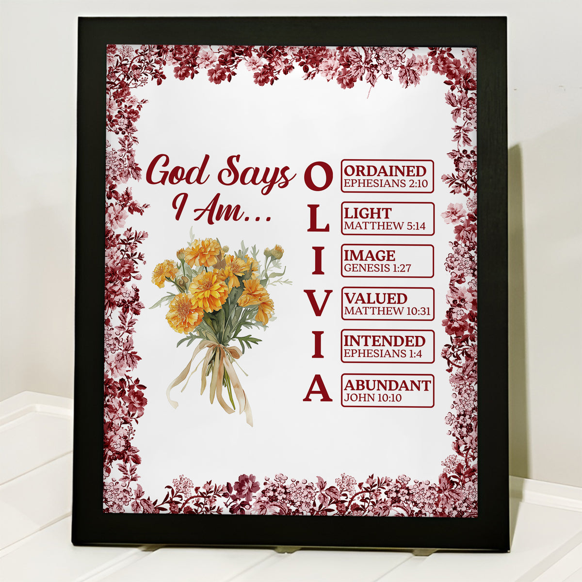 Custom Name Letter God Says I Am Flower Toile De Jouy Style Picture Frame LM32 895389