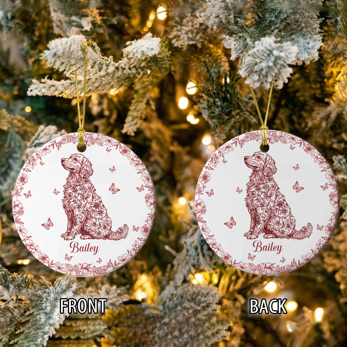 Personalized Dog Lover Toile De Jouy Vintage French Style Ceramic Ornament HA75 897090