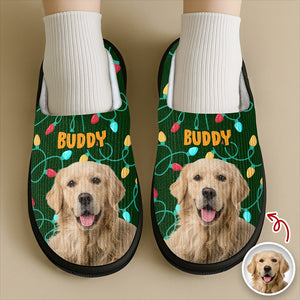 Custom Photo Dog Cat Christmas Lights Slippers Unique Funny Gift HA75 897482
