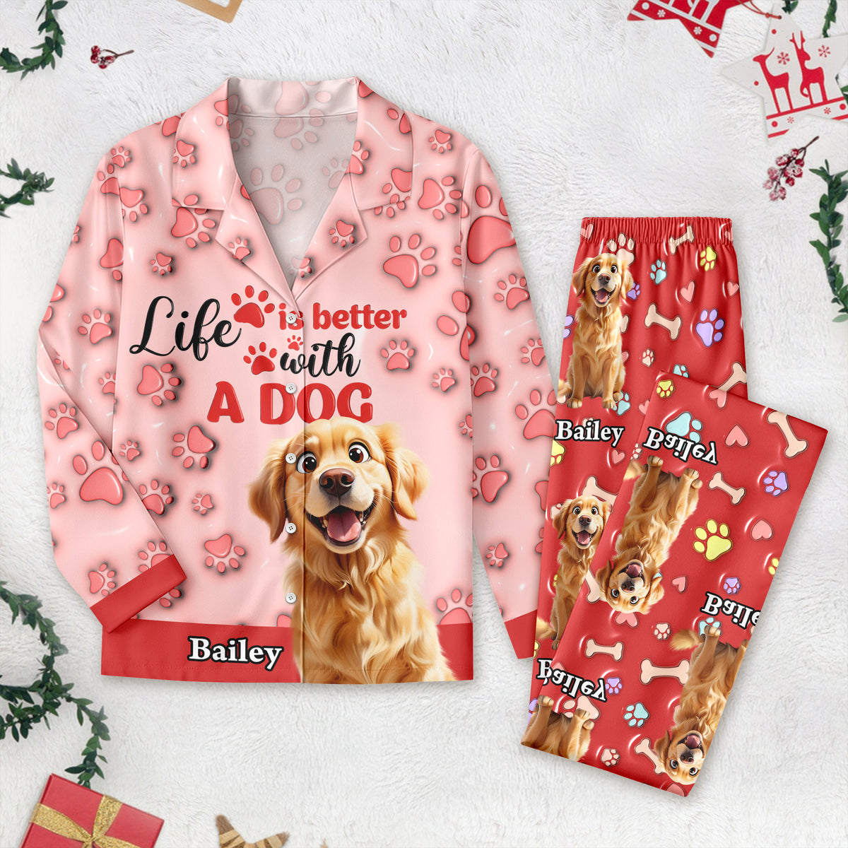 Custom Dog Name Life Is Better With Dogs 3D Effect Pajamas LM32 895929