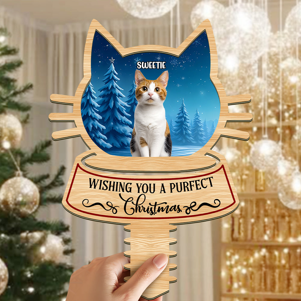 Custom Photo Cat Wishing You A Purfect Christmas Tree Topper CH07 896844