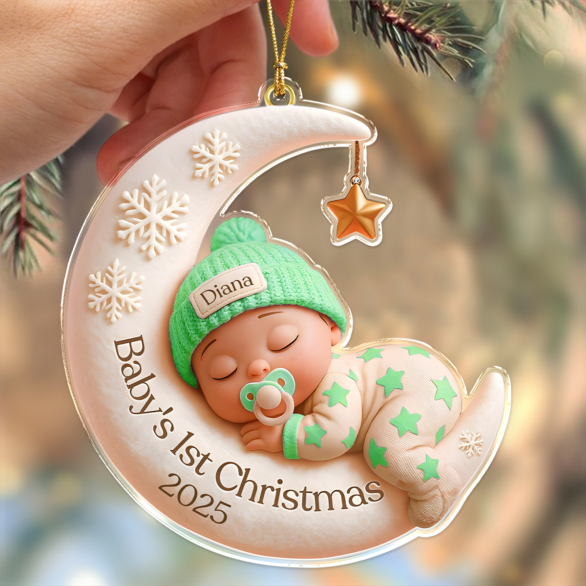 Personalized Baby Sleeping First Christmas With Moon Acrylic Ornament LM32 895795