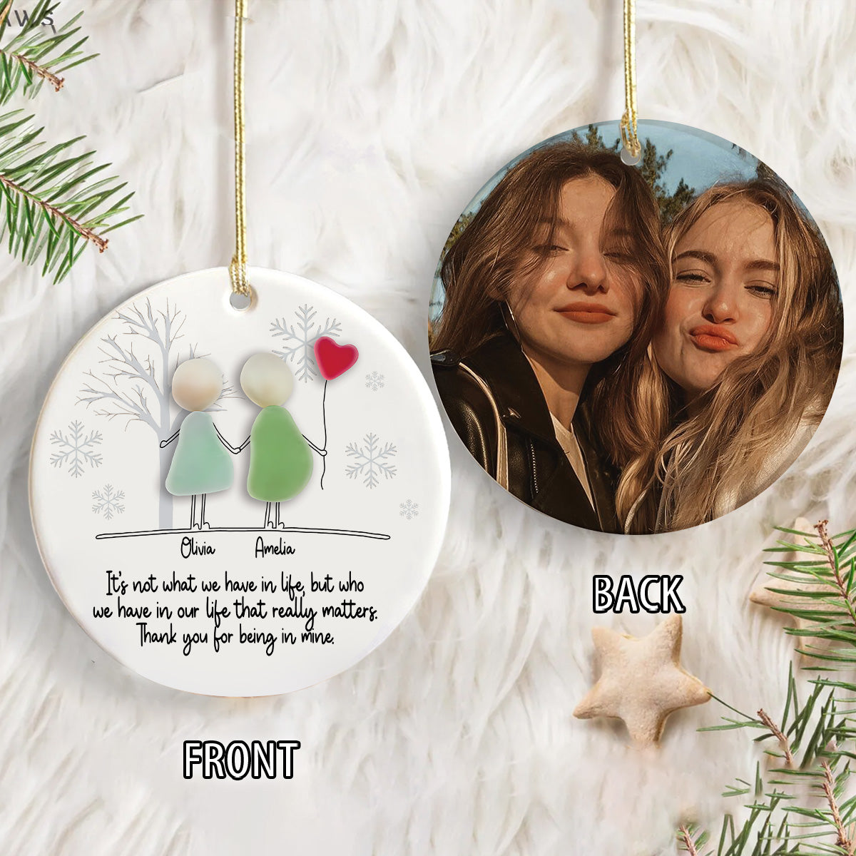 Custom Photo Sea Glass Friendship Besties Ceramic Ornament HO82 900222