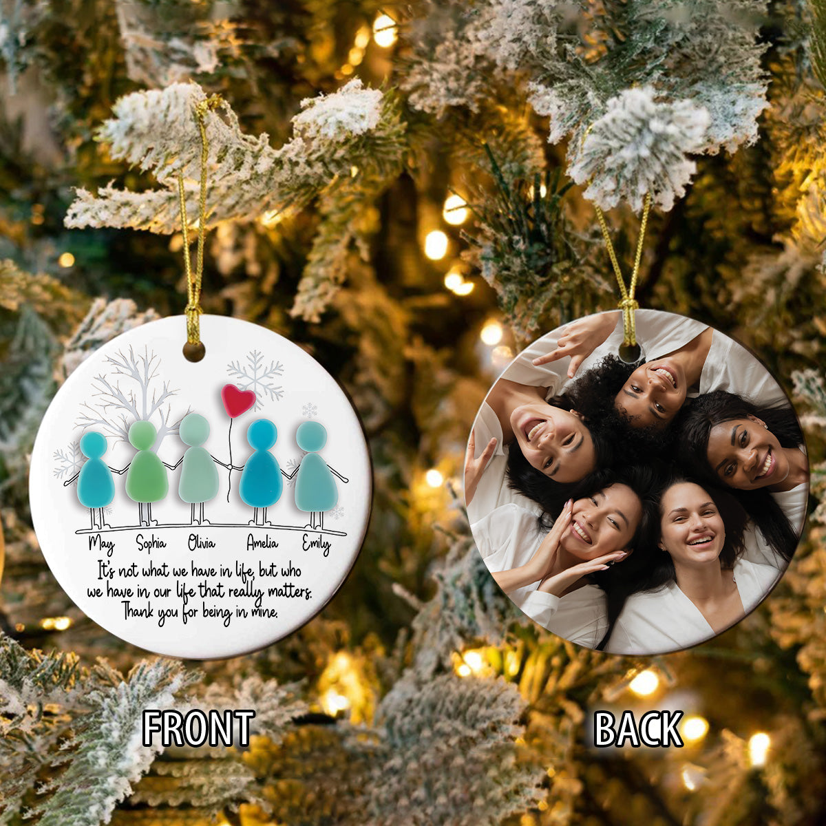 Custom Photo Sea Glass Friendship Besties Ceramic Ornament HO82 900222