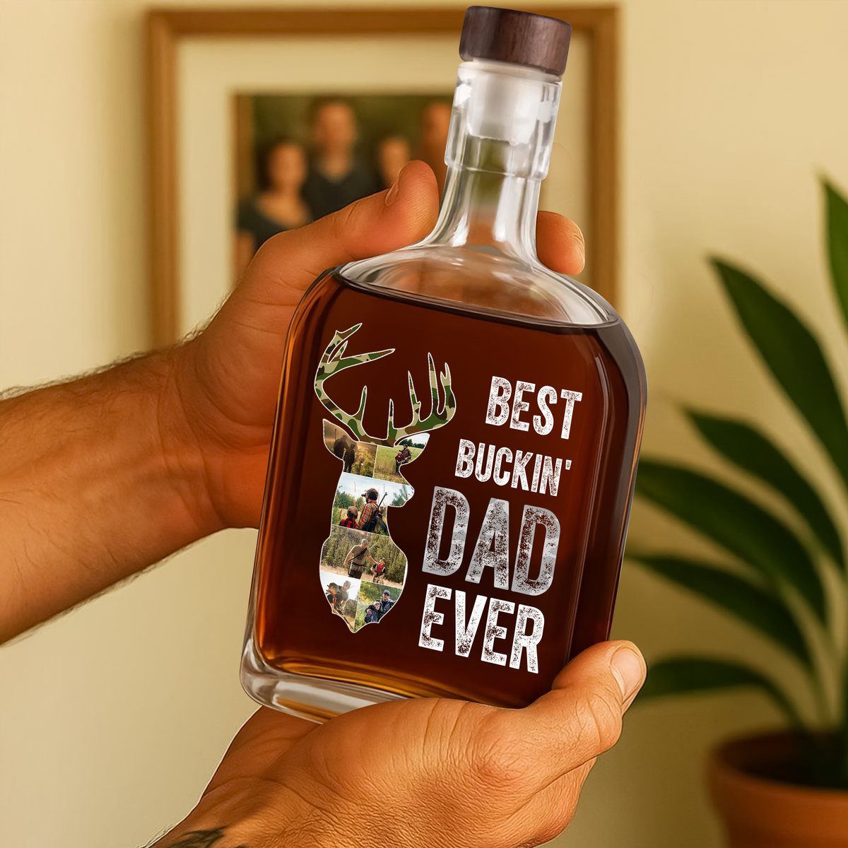 Custom Photo Best Buckin' Dad Ever Personalized Whiskey Bottle For Deer Hunter HA75 898140