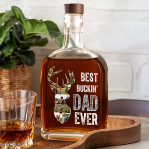 Custom Photo Best Buckin' Dad Ever Personalized Whiskey Bottle For Deer Hunter HA75 898140