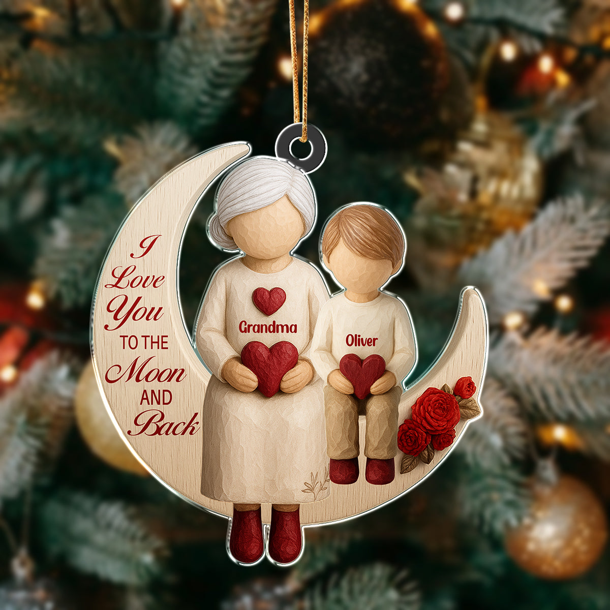Personalized Gift Grandparents With Grandkids Moon Love Acrylic Ornament LM32 895623