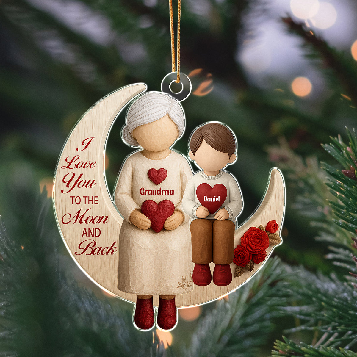 Personalized Gift Grandparents With Grandkids Moon Love Acrylic Ornament LM32 895623